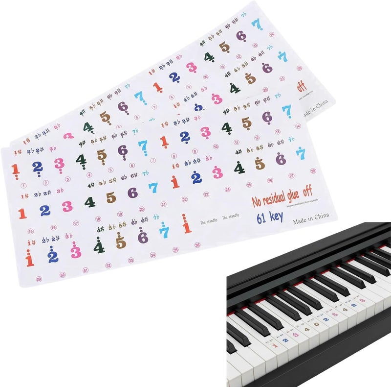 SUPVOX Piano Keyboard Stickers for 61 Keys Transparent Colorful Numbered Decals Removable Adhesive Learning Tool for Beginner Kids and Adults - Image 1